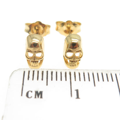 925 Sterling Silver Gold Plated Skull Stud Earrings