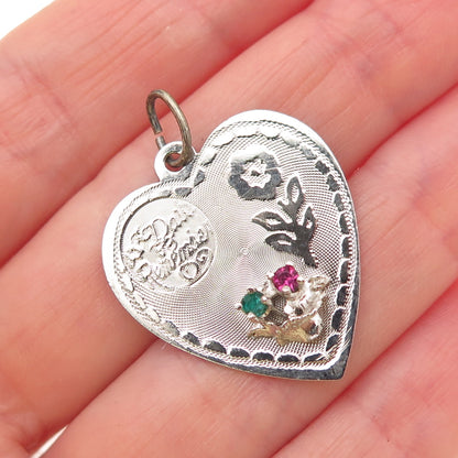 925 Sterling Silver Vintage Rhinestone A Date to Remember Heart Charm Pendant