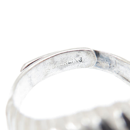 925 Sterling Silver Vintage Ribbed Dome Adjustable Ring Size 7.75