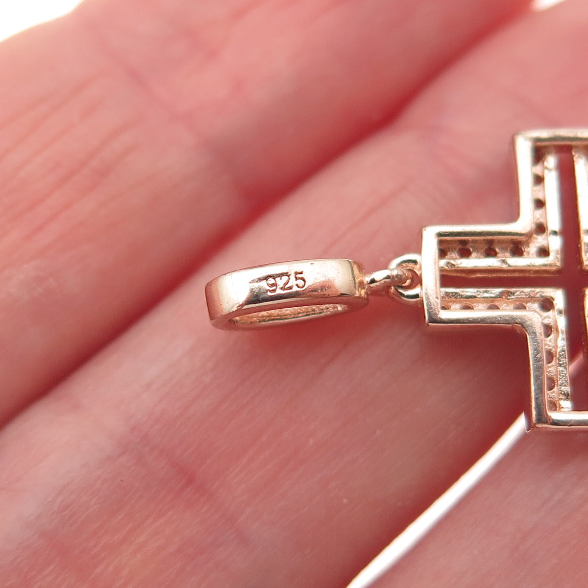 925 Sterling Silver Gold Plated Black Rhodium Cognac & White C Z Cross Pendant