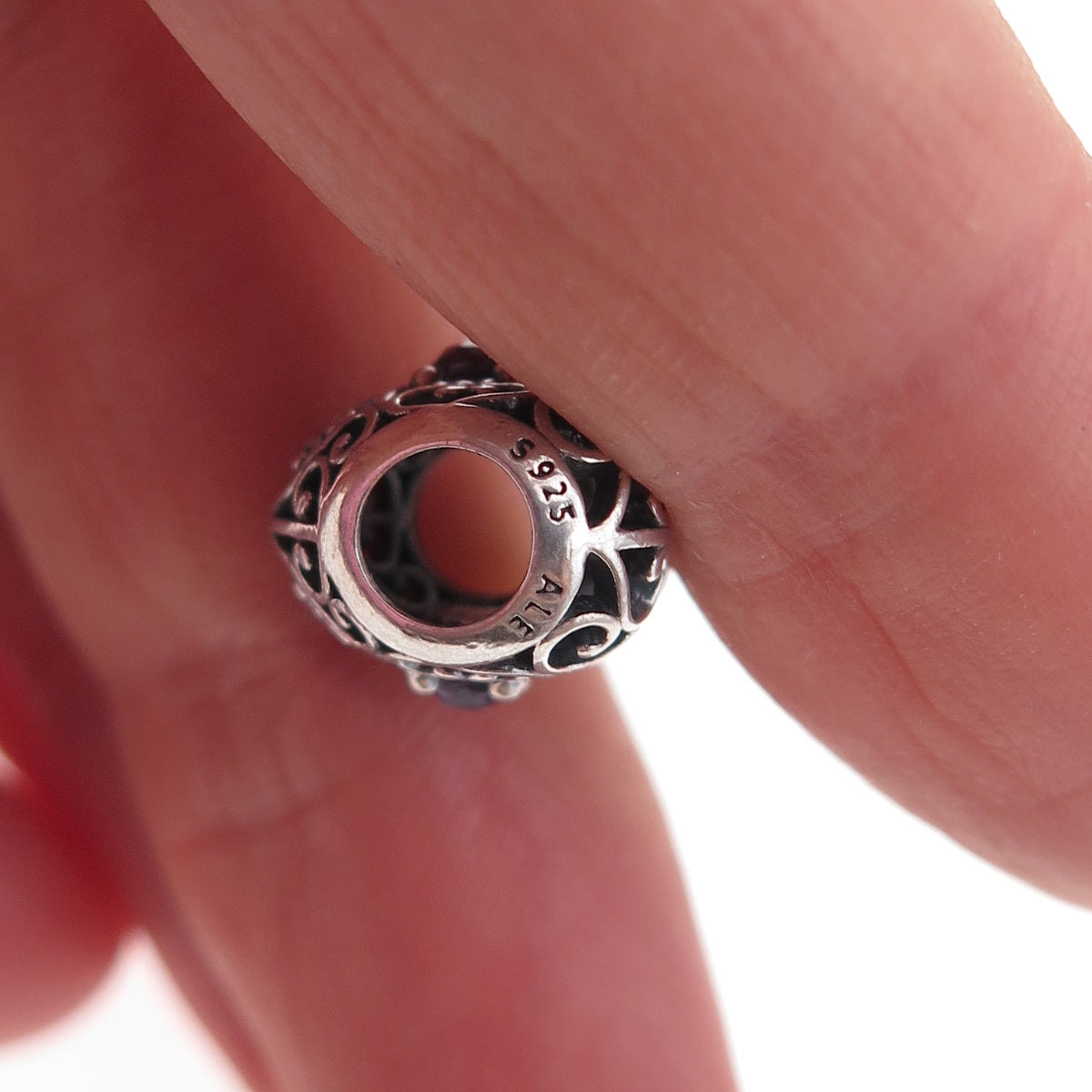 Pandora Sterling Silver Real Amethyst February Signature Heart Slide Bead Charm