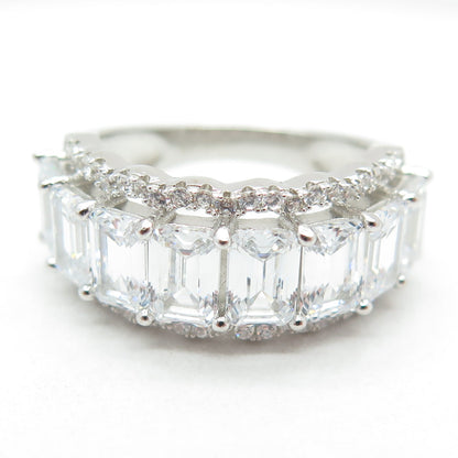 925 Sterling Silver Emerald & Round-Cut C Z Promise Ring Size 7