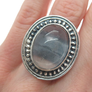 925 Sterling Silver Vintage Clear Glass Granulated Oxidized Ring Size 8.5