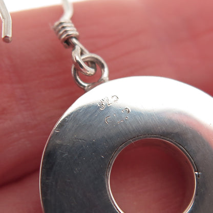 925 Sterling Silver Vintage Real MOP Modernist Disc Dangle Earrings