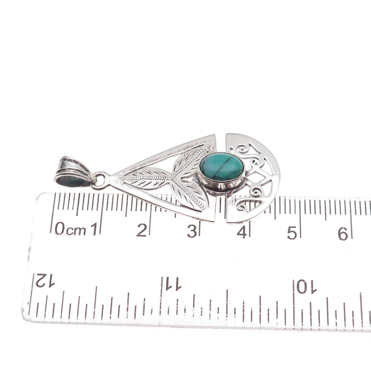 925 Sterling Silver Vintage Real Turquoise Floral Teardrop Charm Pendant