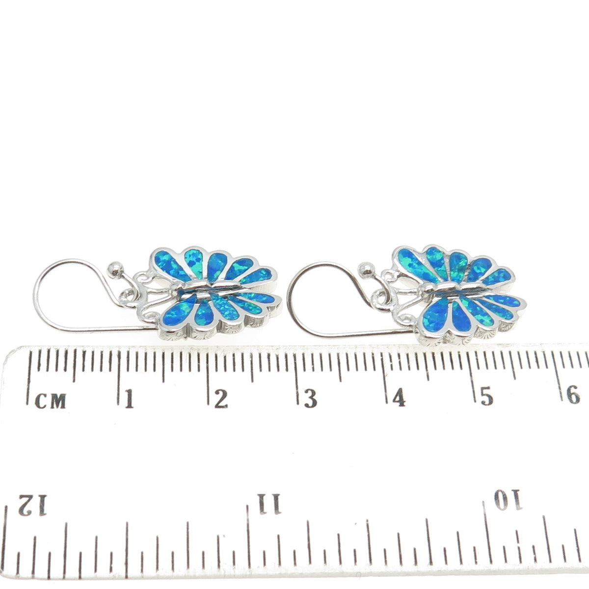 925 Sterling Silver Real Opal Butterfly Dangling Earrings