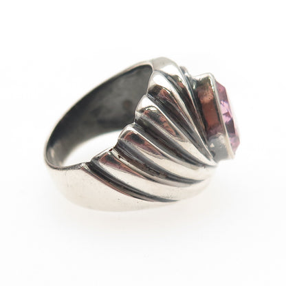 925 Sterling Silver Vintage Pear-Cut Pink C Z Modernist Oxidized Ring Size 6.5