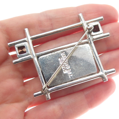 ECHO OF THE DREAMER 925 Sterling Silver Vintage Real Smoky Quartz Ceramic Brooch