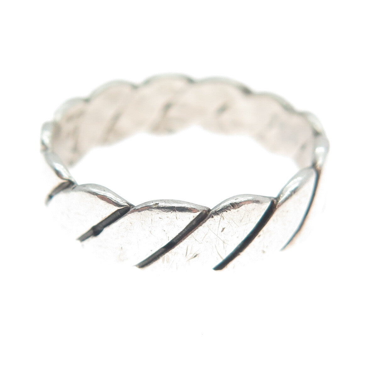 925 Sterling Silver Vintage Twisted Link All Around Band Ring Size 6.75