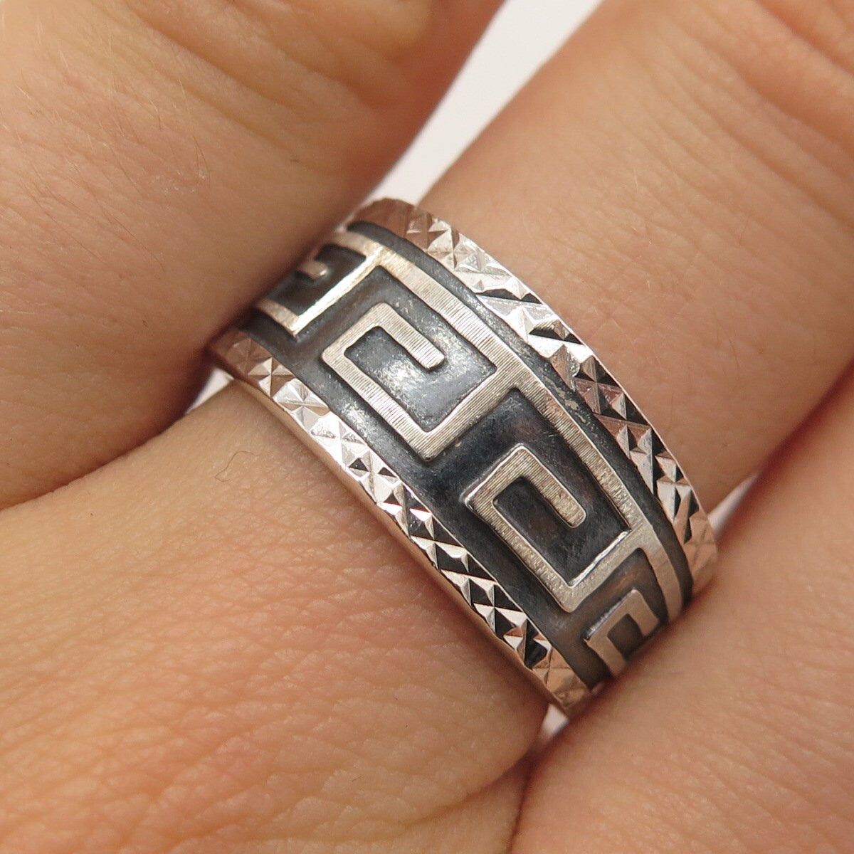 925 Sterling Silver Vintage Mexico Greek Maze Band Ring Size 7.5