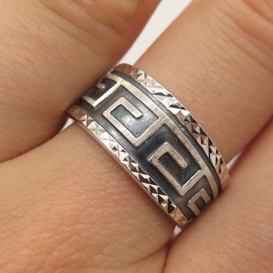925 Sterling Silver Vintage Mexico Greek Maze Band Ring Size 7.5