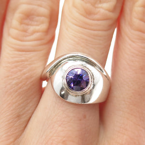 925 Sterling Silver Vintage Nano Amethyst Modernist Ring Size 8