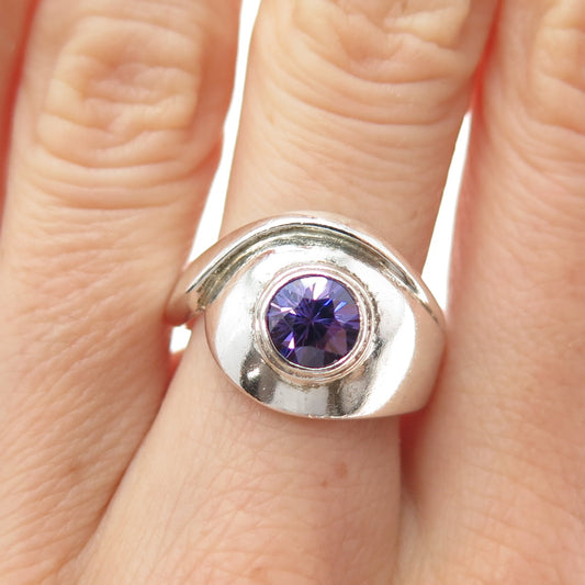 925 Sterling Silver Vintage Nano Amethyst Modernist Ring Size 8