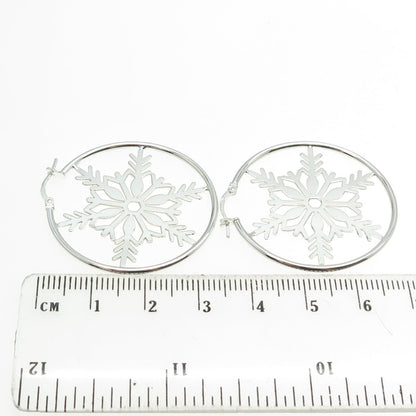 925 Sterling Silver Snowflake Hoop Earrings