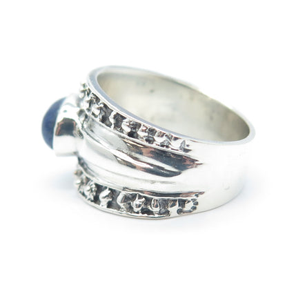 925 Sterling Silver Vintage Real Lapis Lazuli Gemstone Beaded Ring Size 8