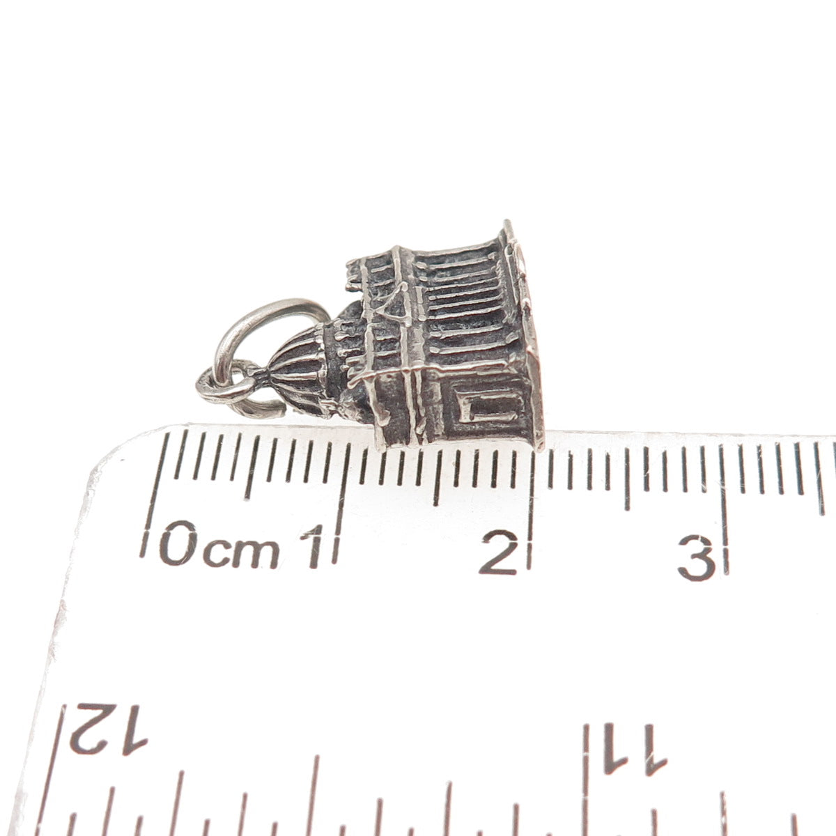925 Sterling Silver Vintage St. Peter's Basilica Oxidized 3D Charm Pendant