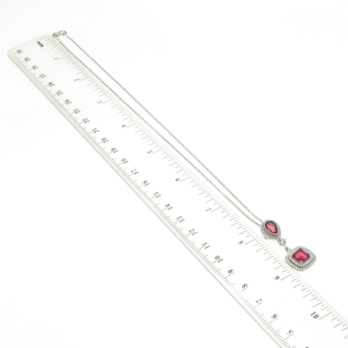 925 Sterling Silver Multi-Cut Pink & White C Z Cable Chain Necklace 16"