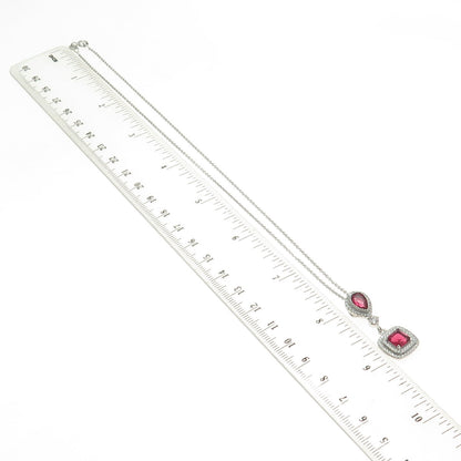 925 Sterling Silver Multi-Cut Pink & White C Z Cable Chain Necklace 16"