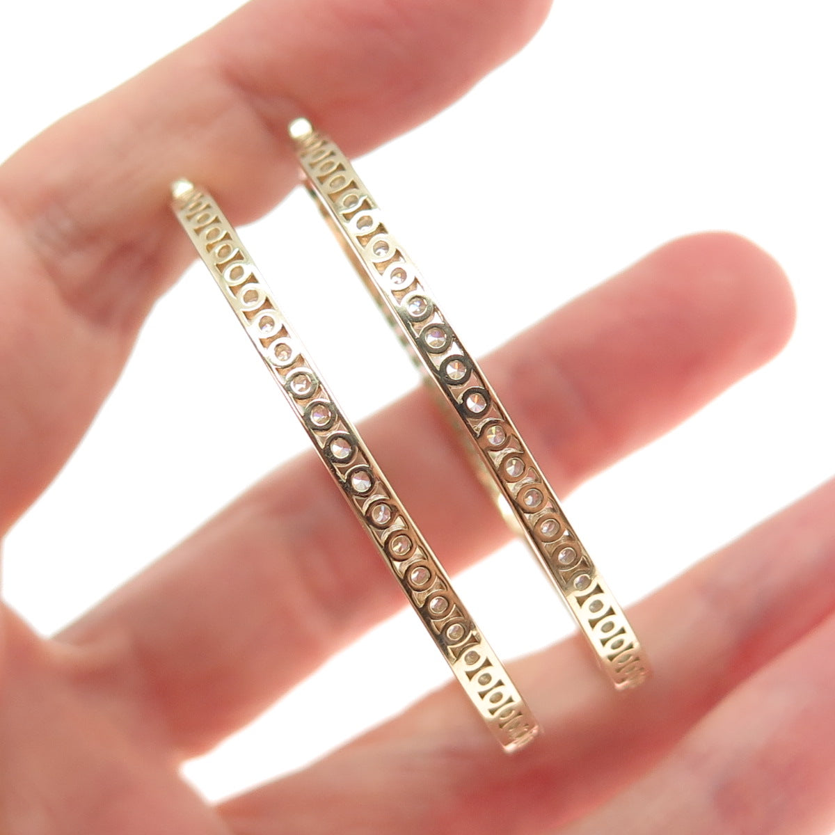 KLEO 925 Sterling Silver Gold Plated Round-Cut C Z In & Out Large Hoop Earrings