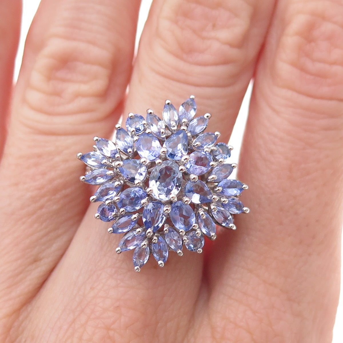 Chuck Clemency 925 Sterling Silver Real Multi-Cut Tanzanite Ring Size 8