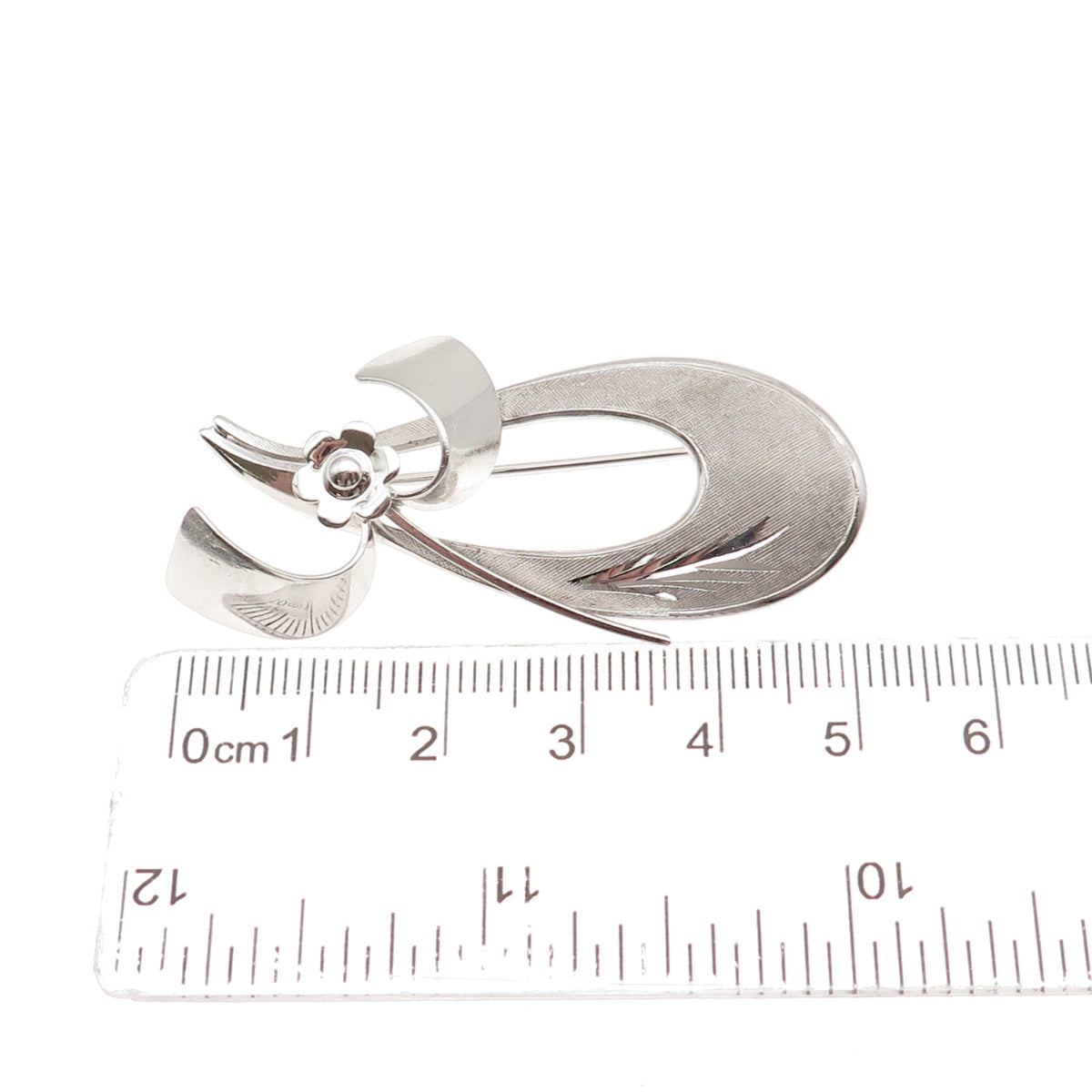CURTIS CURTMAN 925 Sterling Silver Vintage Modernist Floral Pin Brooch
