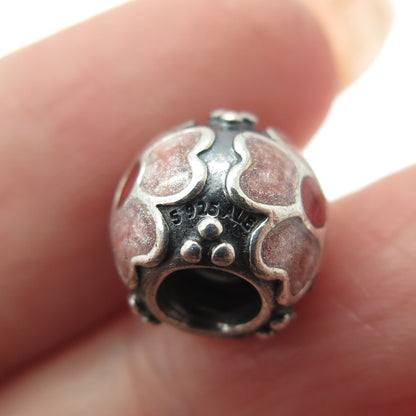 PANDORA 925 Sterling Silver Enamel Flower Oxidized Bead Charm