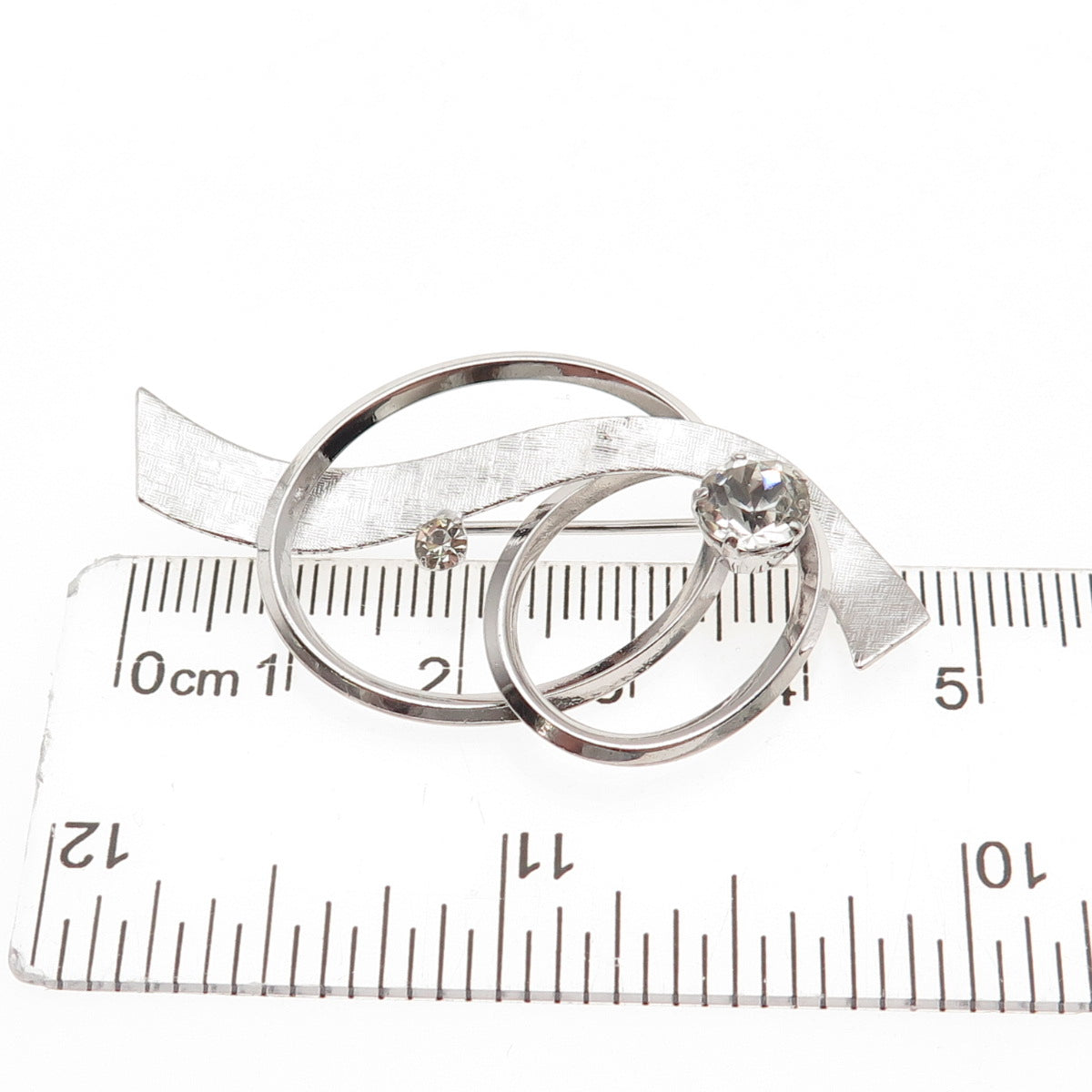 Van Dell 925 Sterling Silver Vintage Rhinestone Ribbon Pin Brooch