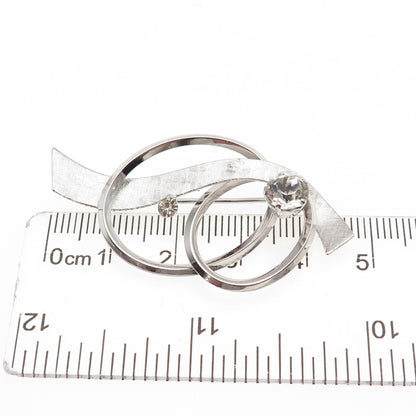 Van Dell 925 Sterling Silver Vintage Rhinestone Ribbon Pin Brooch