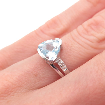 925 Sterling Silver Real Diamond & Blue Topaz Ring Size 5