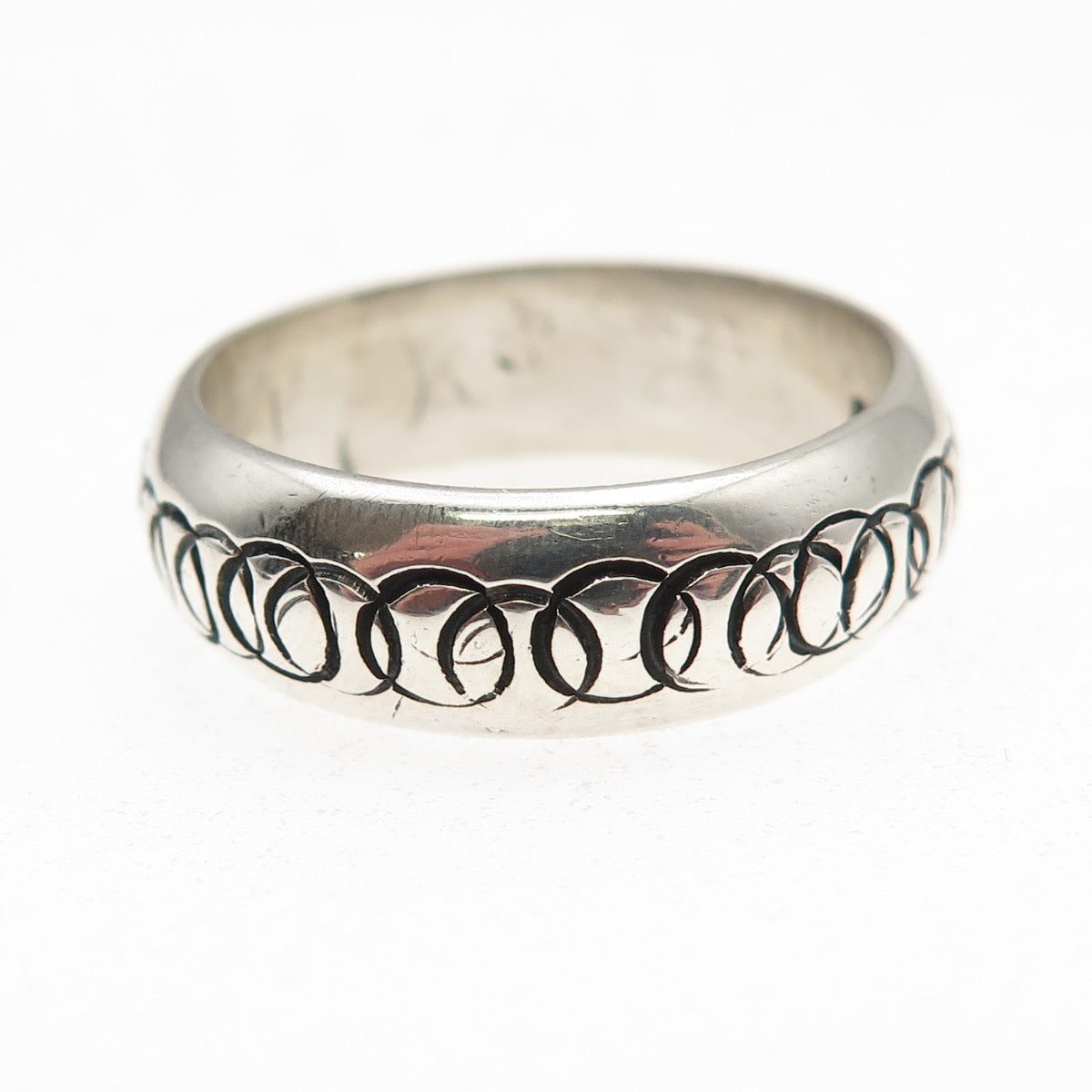 925 Sterling Silver Vintage Mexico Circle Link Oxidized Band Ring Size 11