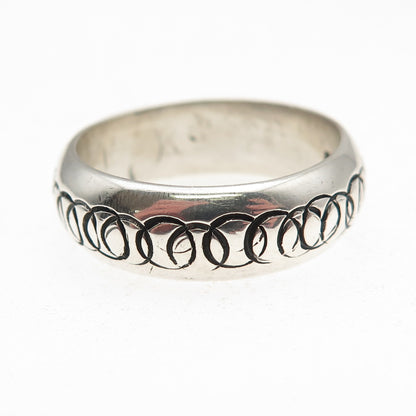 925 Sterling Silver Vintage Mexico Circle Link Oxidized Band Ring Size 11