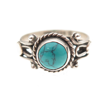 925 Sterling Silver Vintage Real Turquoise Oxidized Ring Size 7.75