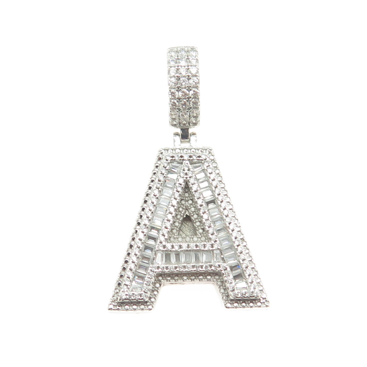 925 Sterling Silver Pave C Z Letter "A" Initial Pendant