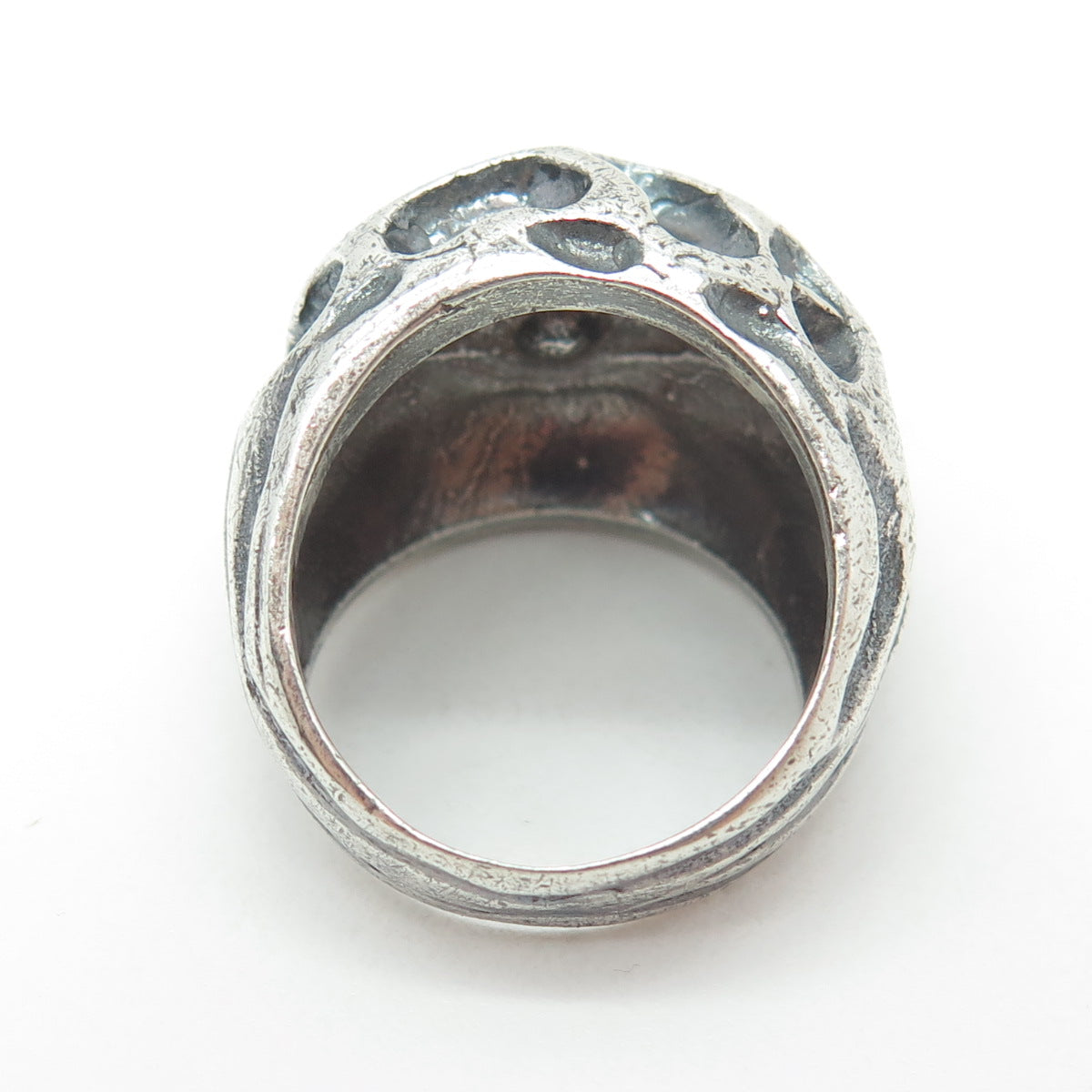 925 Sterling Silver Vintage Moon Crater Modernist Oxidized Dome Ring Size 5.5