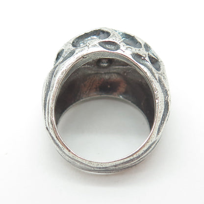 925 Sterling Silver Vintage Moon Crater Modernist Oxidized Dome Ring Size 5.5