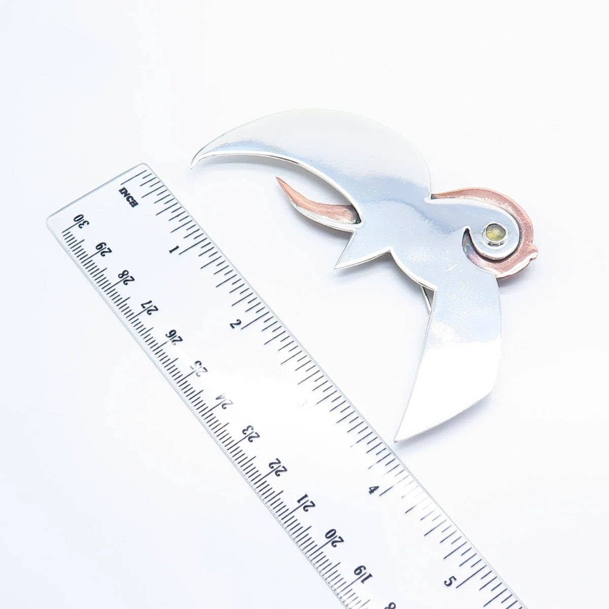 925 Sterling Silver 2-Tone Vintage Real Opal Gemstone Flying Bird Pin Brooch