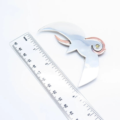 925 Sterling Silver 2-Tone Vintage Real Opal Gemstone Flying Bird Pin Brooch