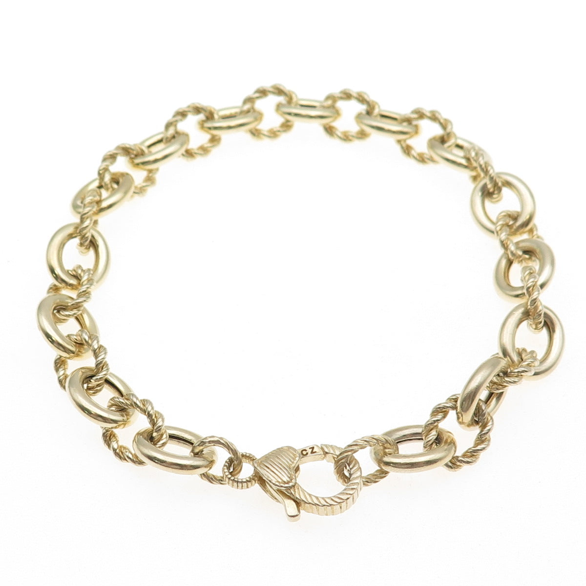 JUDITH RIPKA Sterling Silver Gold Plated Italy C Z Oval Cable Link Bracelet 8"