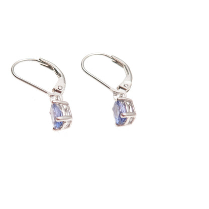 Chuck Clemency 925 Sterling Silver Real Oval-Cut Tanzanite Dangle Earrings