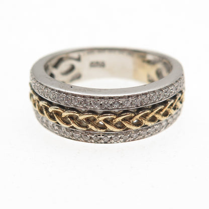 925 Sterling Silver 2-Tone Round-Cut C Z Braided Band Ring Size 7.25