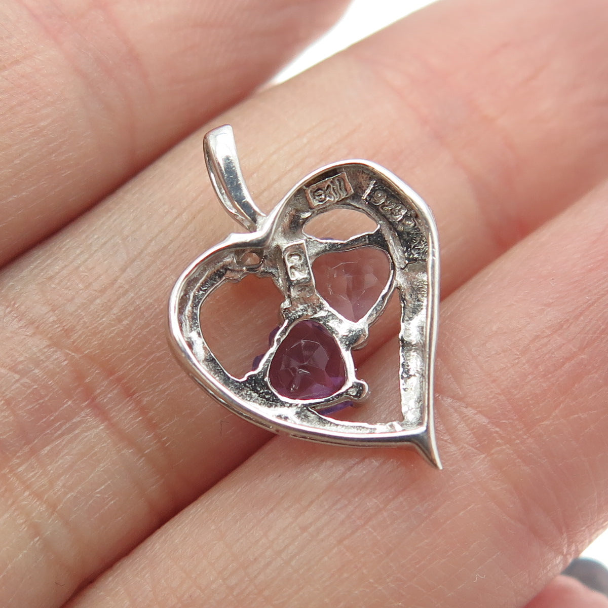 925 Sterling Silver Purple & Lavander-Color C Z  Heart Pendant