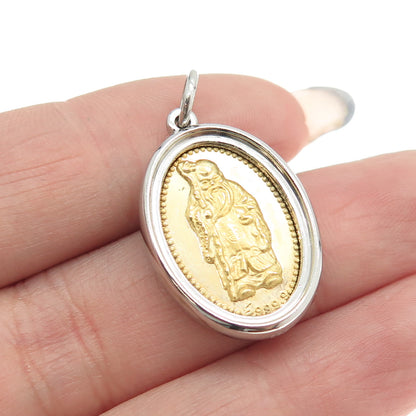 999 Fine Silver 2-Tone Vintage Chinese Character Oval Pendant