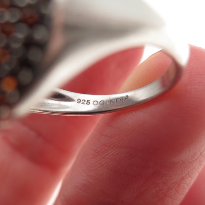 925 Sterling Silver Real Round-Cut Red Garnet Dome Ring Size 7.25