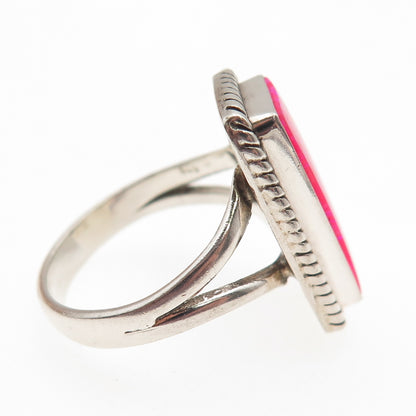 Old Pawn 925 Sterling Silver Vintage Southwestern Pink Opal Tribal Ring Size 9