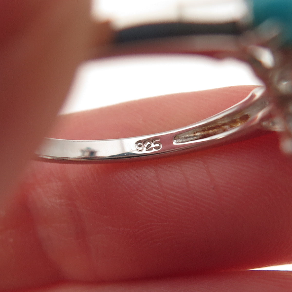 925 Sterling Silver Real Sleeping Beauty Turquoise Cross Ring Size 8