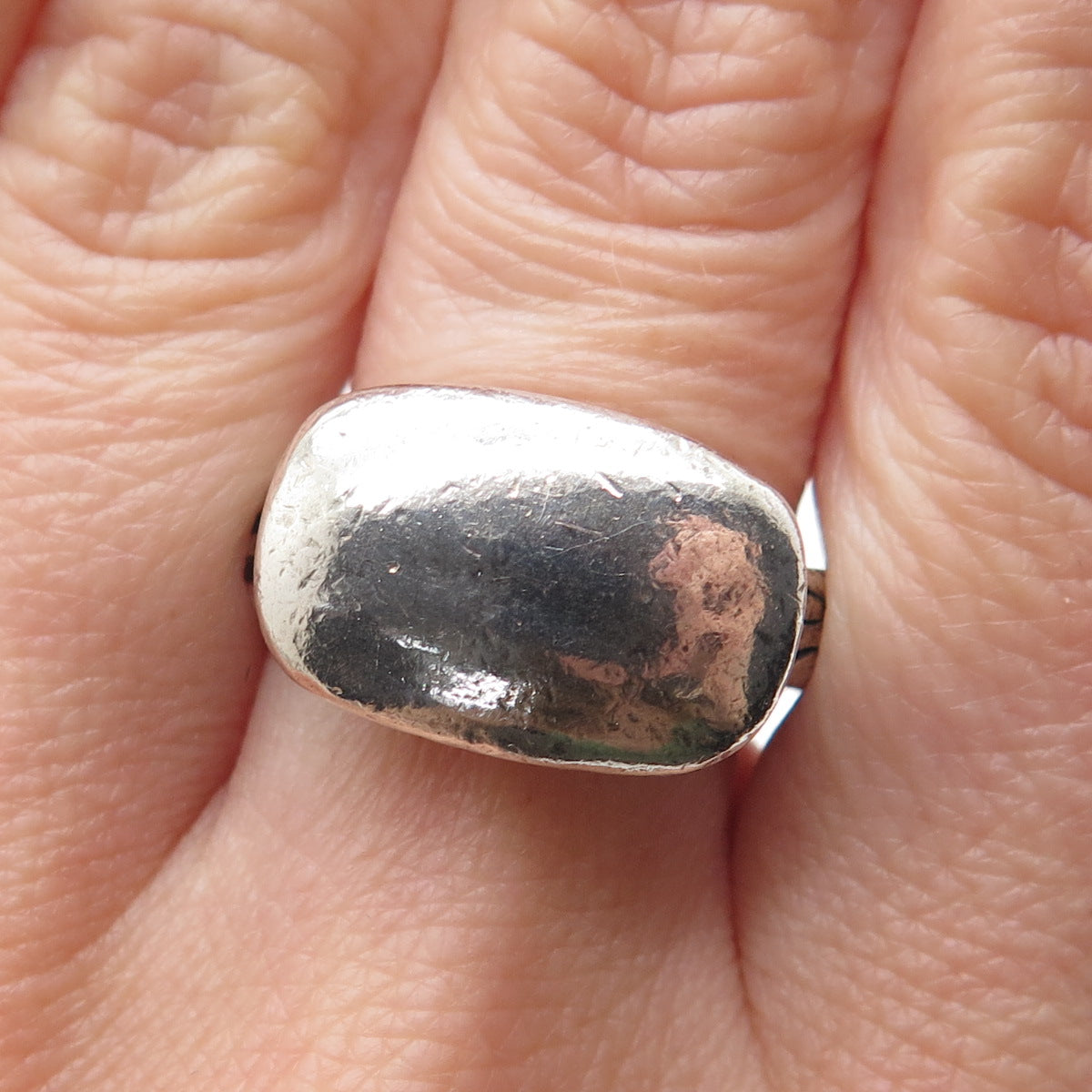 925 Sterling Silver Vintage Modernist Wheat Link Oxidized Ring Size 7.75