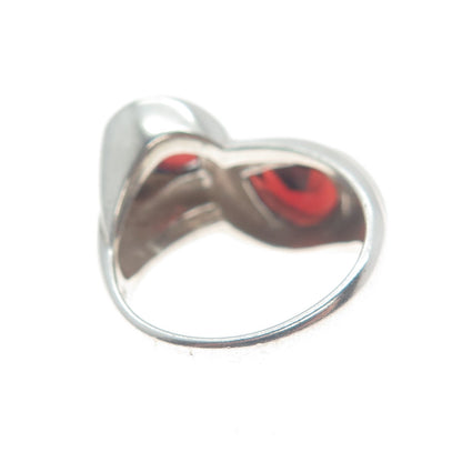 KABANA 925 Sterling Silver Vintage Red Garnet Gem Infinity Ribbed Ring Size 6.5