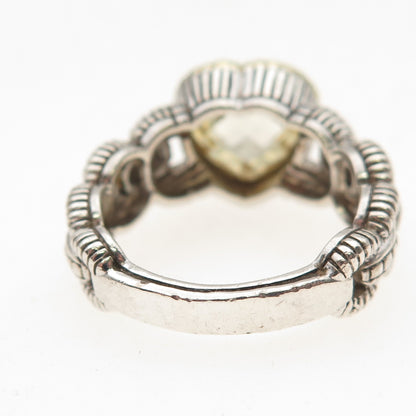 Judith Ripka Sterling Silver 18K Gold Real Diamond & Lemon Quartz Ring Size 7.5