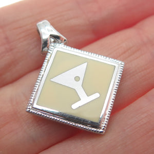 ORIGAMI OWL 925 Sterling Silver Enamel Martini Glass Charm Pendant