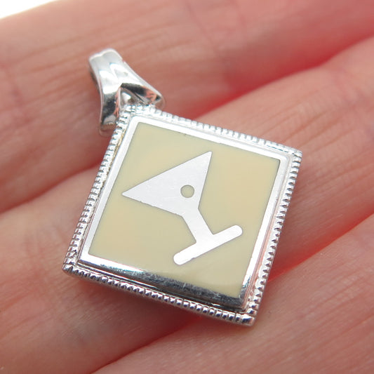 ORIGAMI OWL 925 Sterling Silver Enamel Martini Glass Charm Pendant